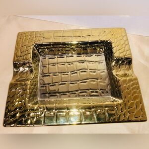 Gold Crocodile Alligator Pattern Golden Ashtray Home Living Room Accents Decor